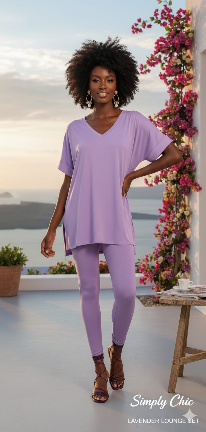 Lavender V-neck Comfy Leggings Set