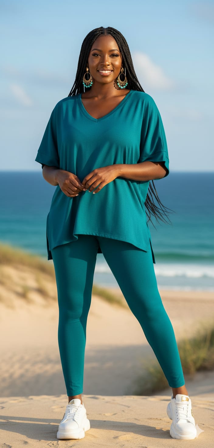 Dark Teal V-neck Comfy Leggings Set