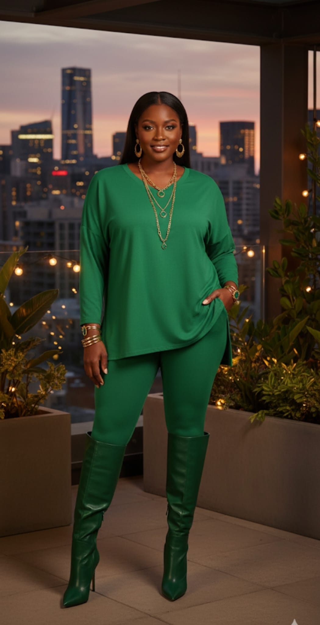 Forest Long Sleeve V-neck Comfy Leggings Set