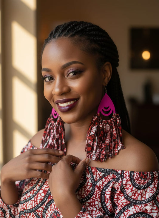 Fushia Flames Fringe Earrings