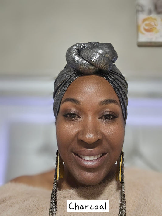 Slip-On Top Knot Turban Charcoal