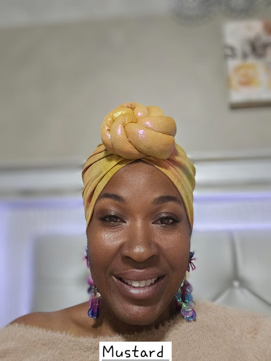 Slip-On Top Knot Turban Mustard