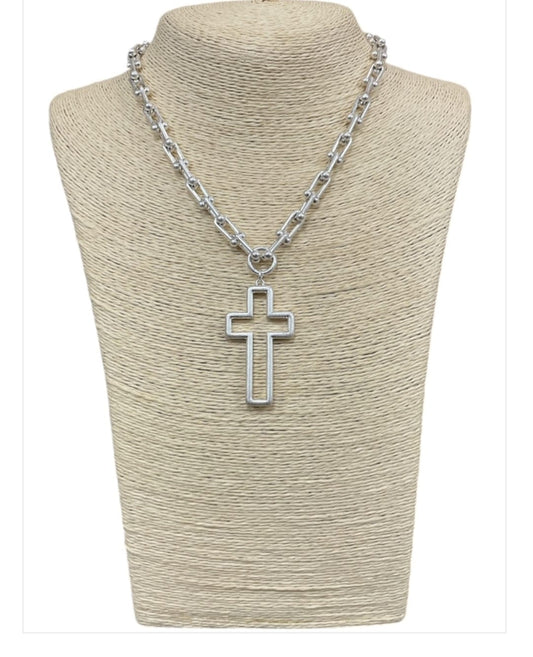 Near the Cross Brushed Silver Necklace