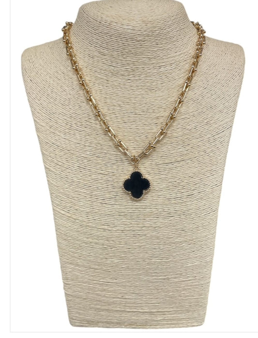 Onyx Clover Gold Necklace