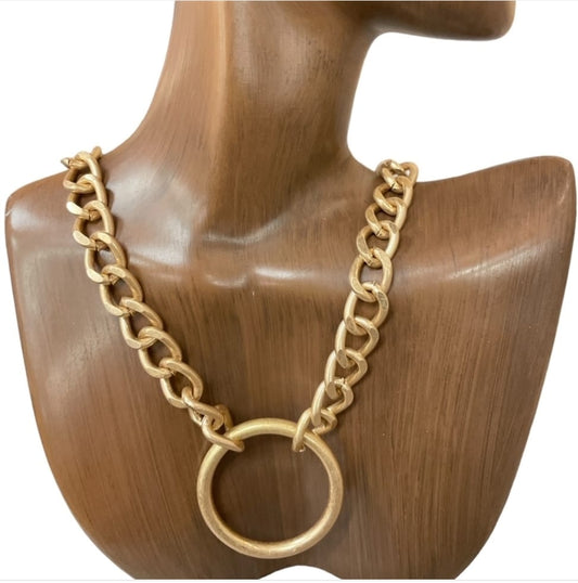 Ring of Fire Brushed Gold Necklace