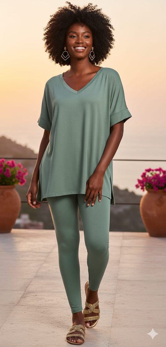 Ash Jade V-neck Comfy Leggings Set