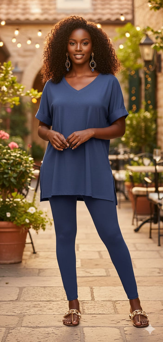 Lt Navy V-neck Comfy Leggings Set
