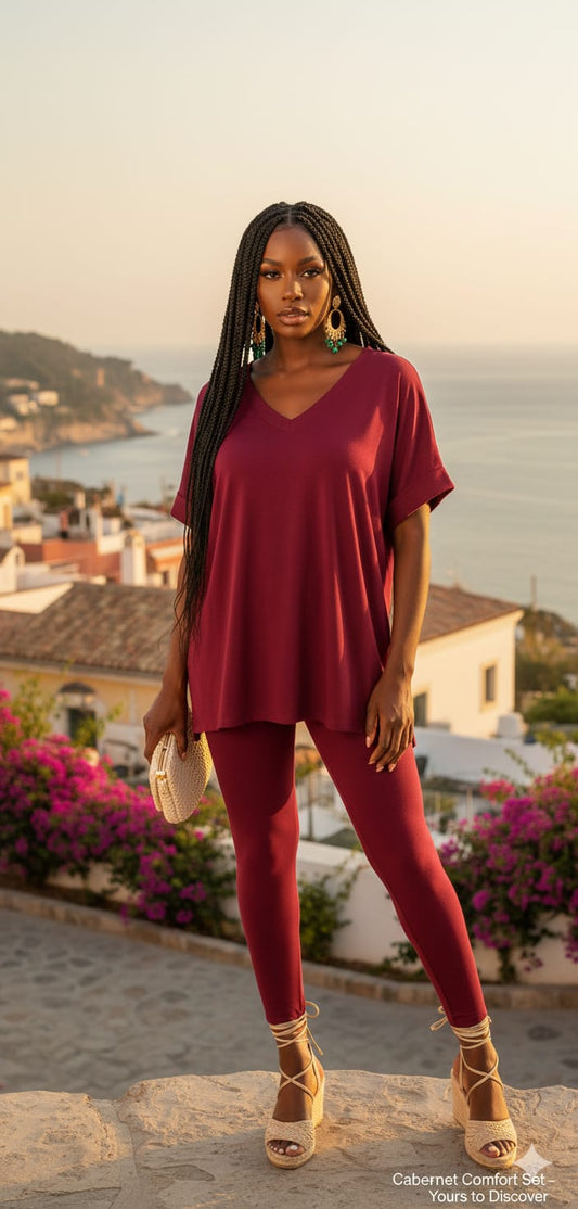Cabernet V-neck Comfy Leggings Set