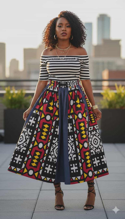 Denim & Geo Maxi Skirt