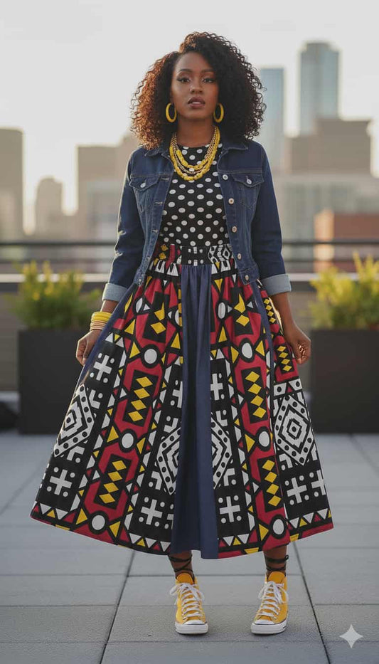 Denim & Geo Maxi Skirt