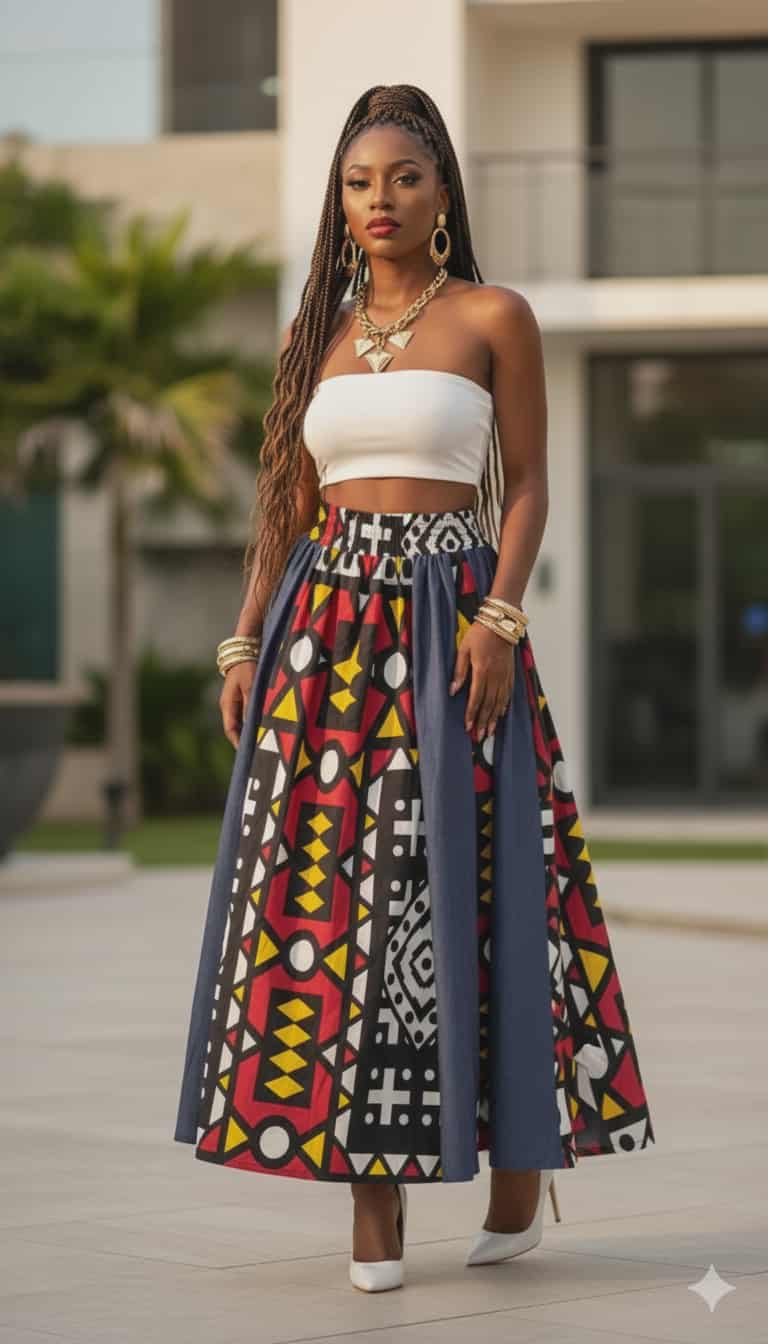 Denim & Geo Maxi Skirt