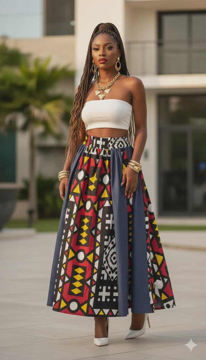 Denim & Geo Maxi Skirt