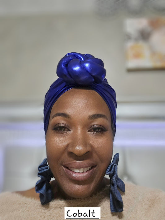 Slip-On Top Knot Turban Cobalt