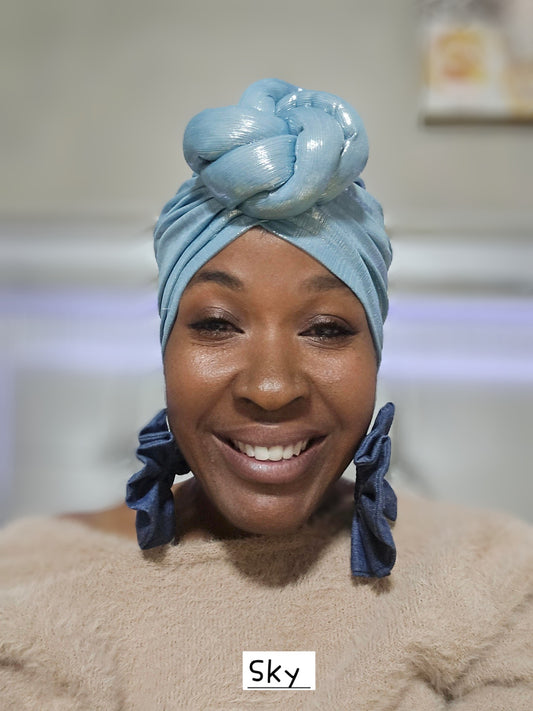 Slip-On Top Knot Turban Sky