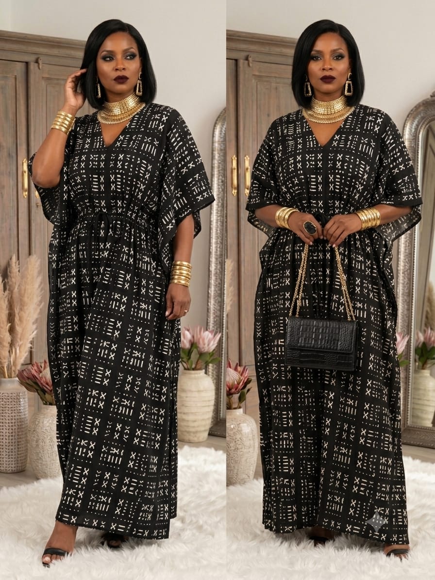 Mudcloth Drawstring Kaftan
