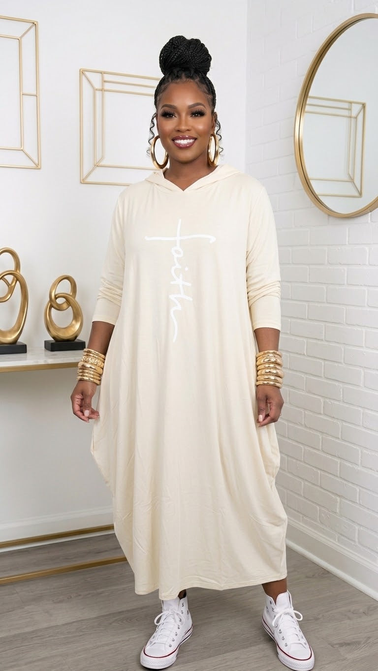 Hooded Jersey Dress Cream