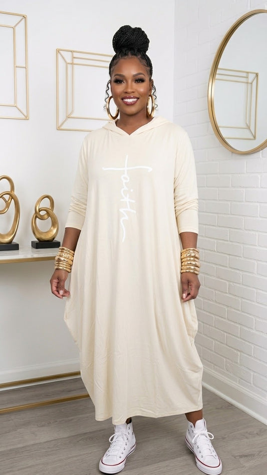Hooded Jersey Dress Cream