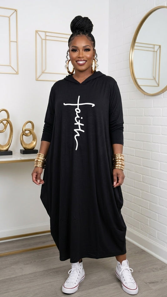 Hooded Jersey Dress Black