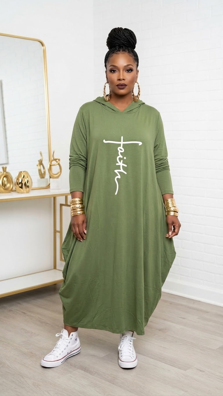 Hooded Jersey Dress Green