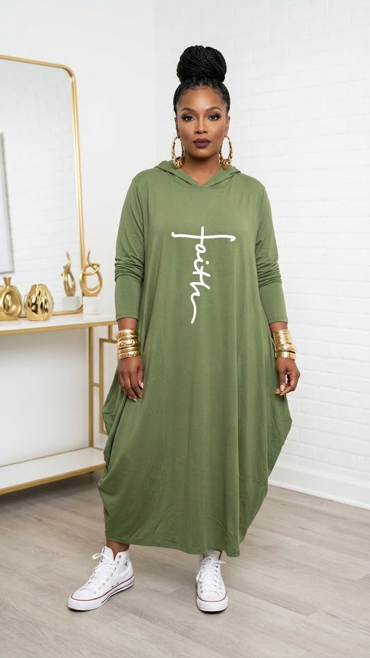 Hooded Jersey Dress Green