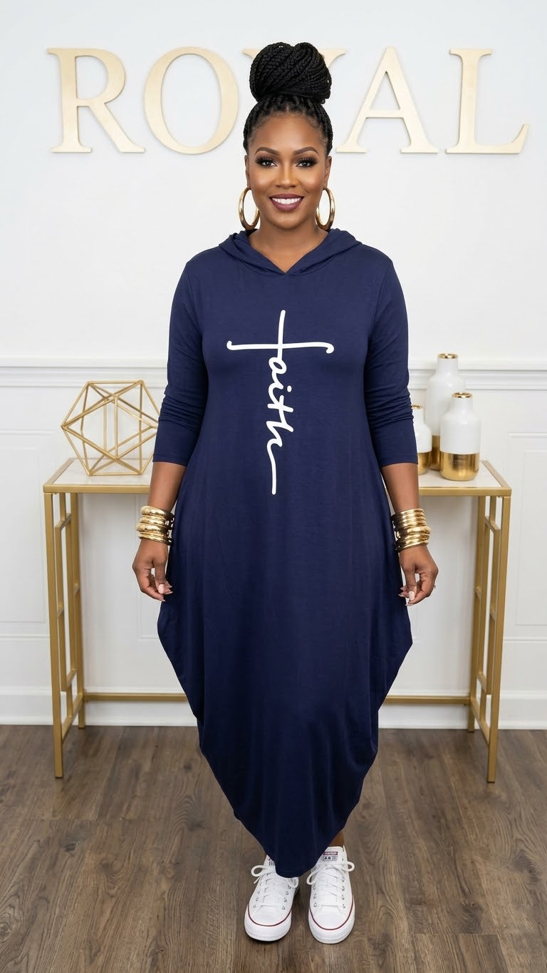 Hooded Jersey Dress Navy