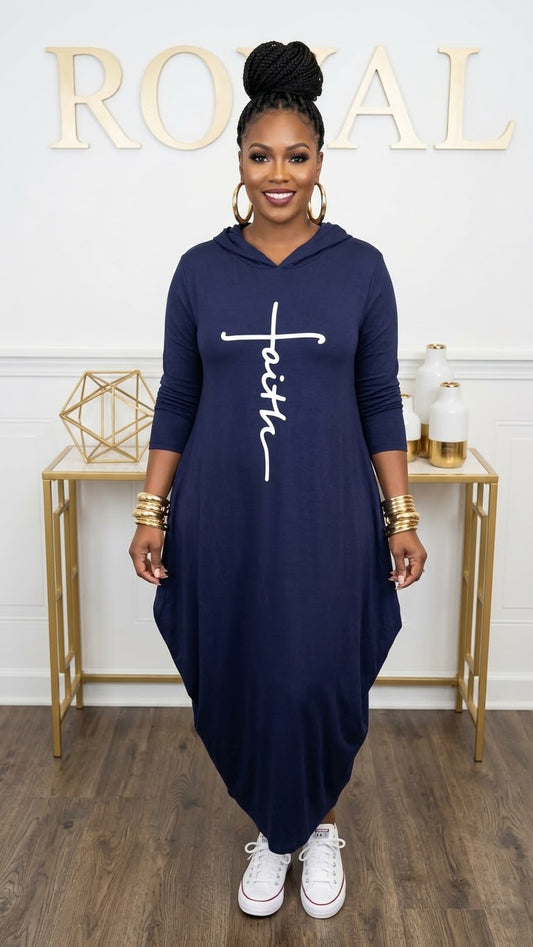 Hooded Jersey Dress Navy