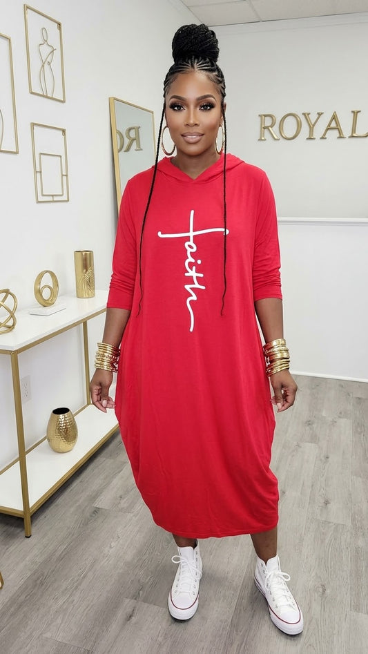 Hooded Jersey Dress Red