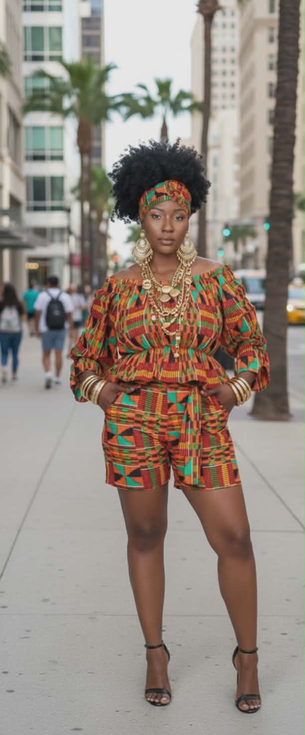 Bold Kente Shorts Set