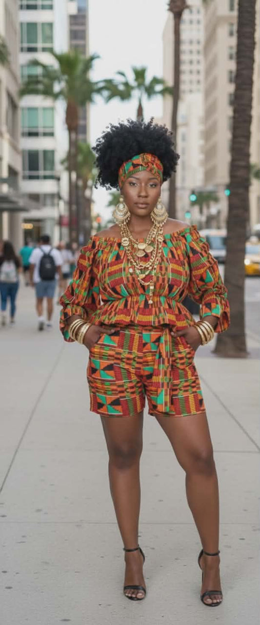 Bold Kente Shorts Set